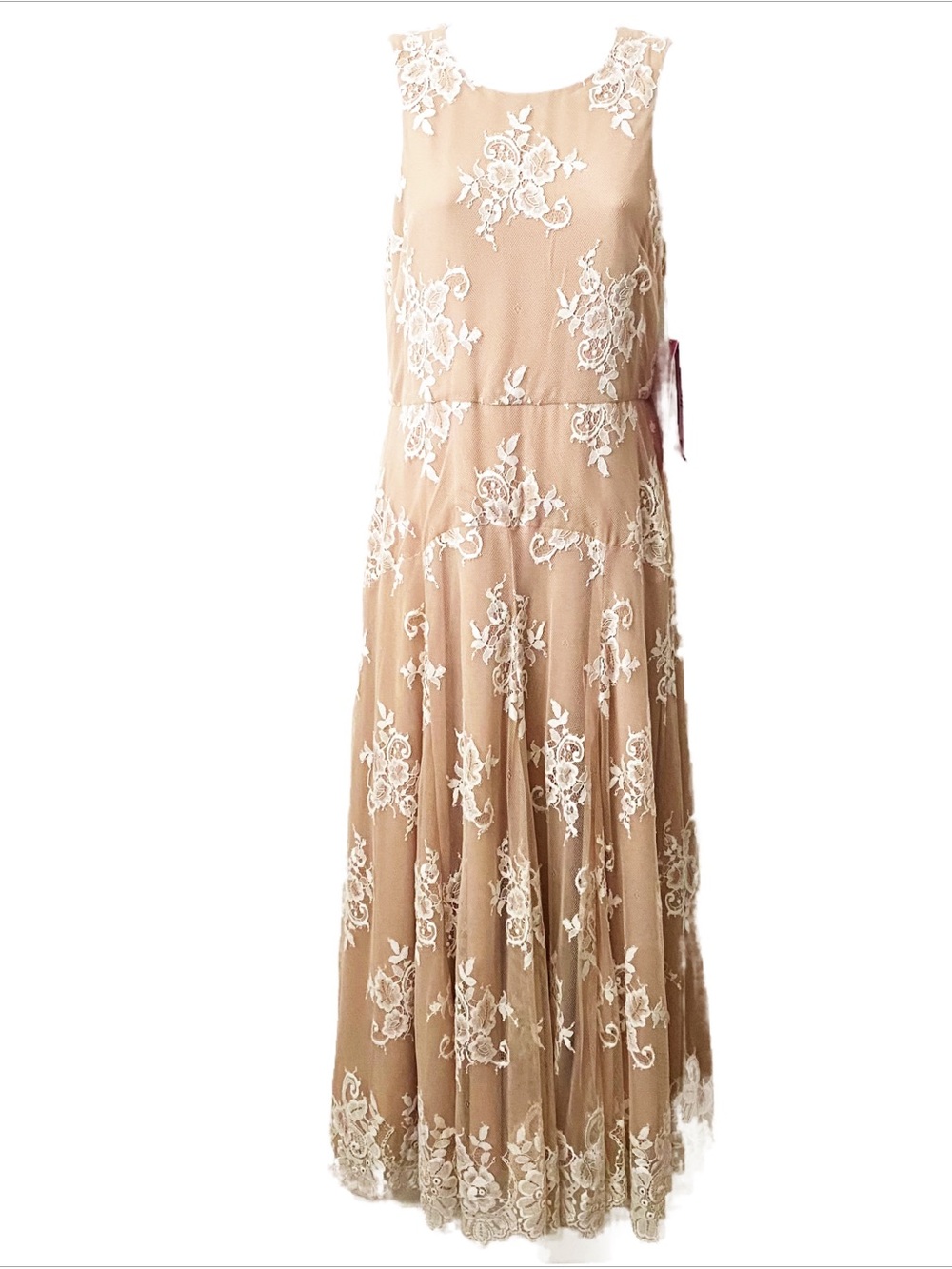 Betsey Johnson Nude Lace Tea Length Dress Wedding Engagement Quiet Luxury Pretty